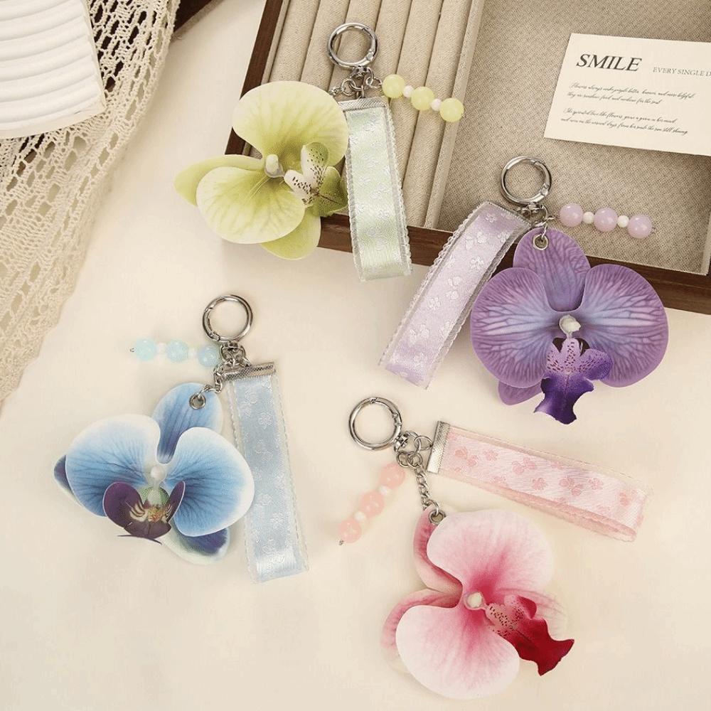 Beads Flower Keychain Colorful Butterfly Orchid Pendant Backpack Charm Bag Pendant Girl