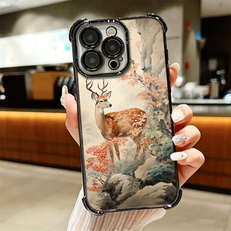 Чехол для телефона Sika Deer Elk Animal Мягкий для iPhone 15 16 17 Air 14 Pro Max 16E Plus 13 12 Mini Покрытие Защита от падения Fundas