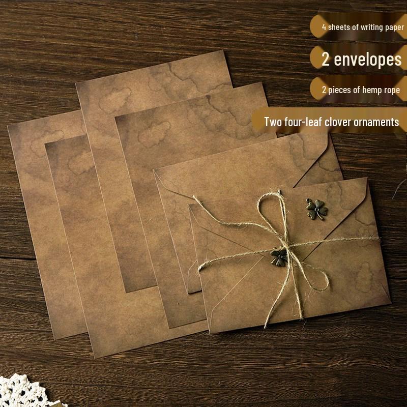 Vintage Kraft Paper Letter & Envelope Set: Nostalgic Handwritten Love Letters with Sealing Stickers for a High-End Feel
