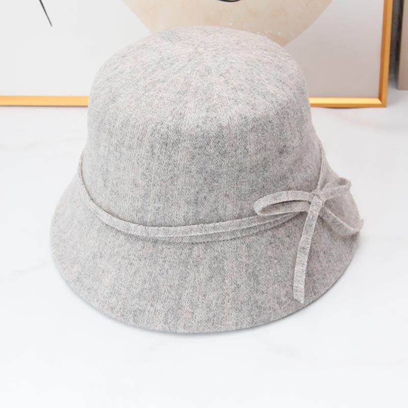 New elegant bow mixed color wool bucket hat women's autumn and winter versatile washbasin hat bucket hat