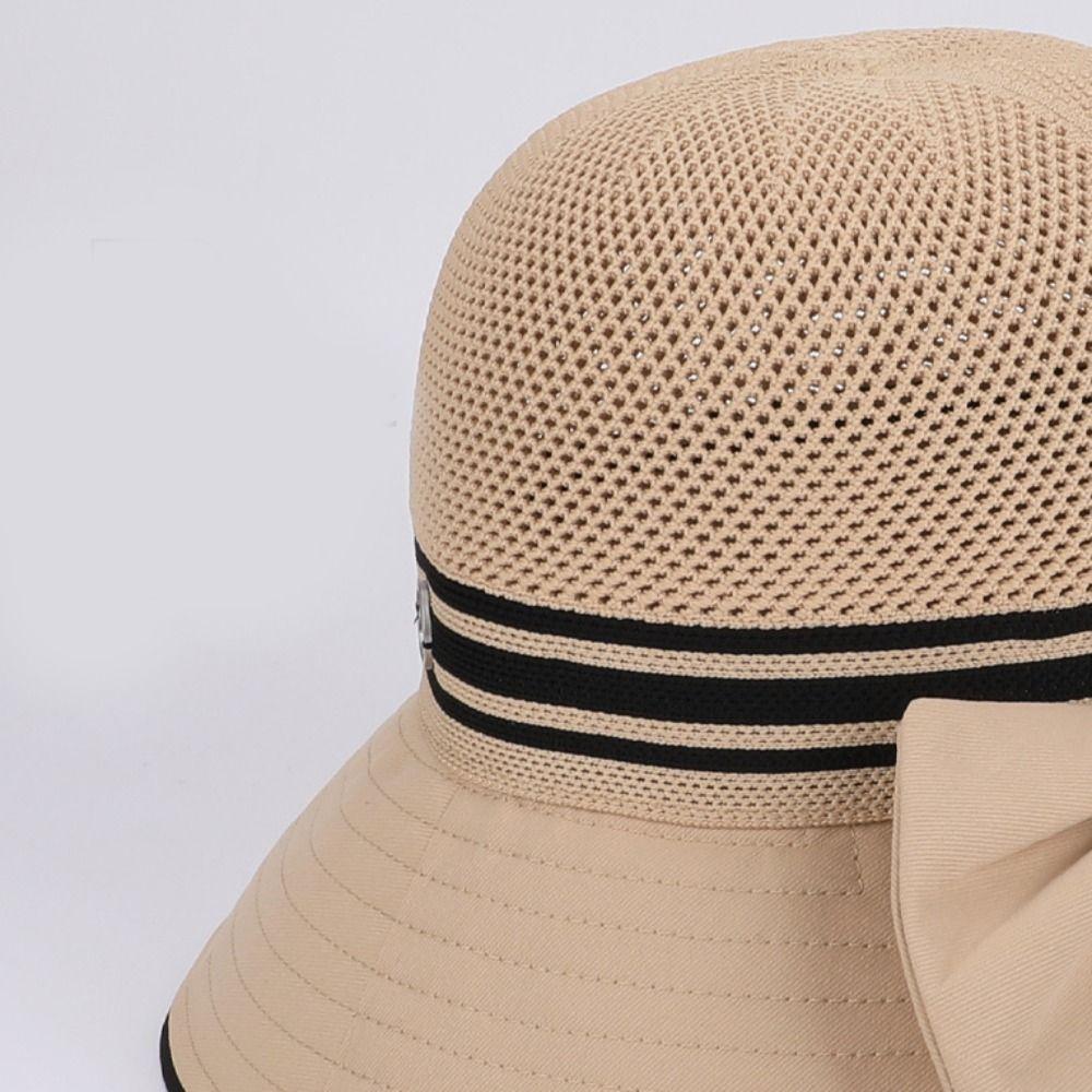 Weave Bow Fisherman Hat Large Bow Sunscreen Bucket Hat Elegant Women Sun Hat  Riding