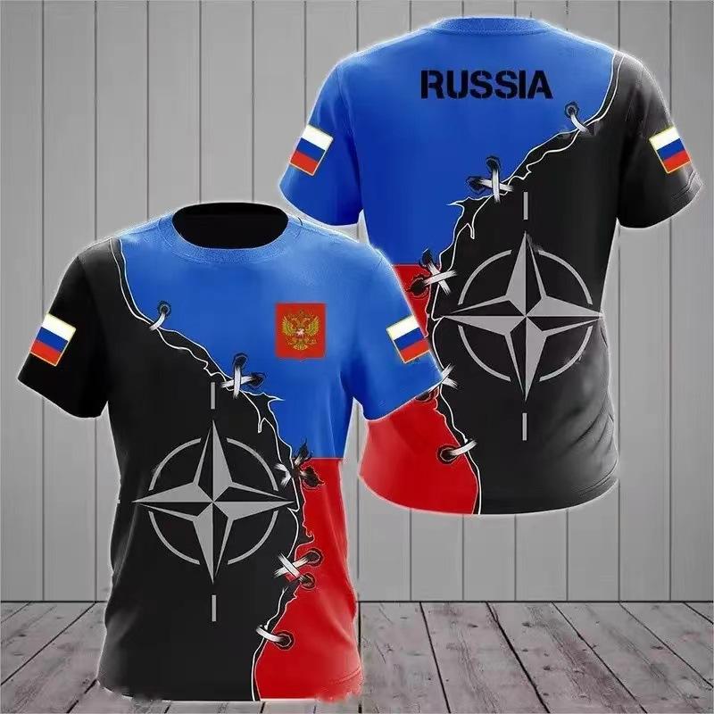 Популярная мужская футболка Россия Повседневная свободная с круглым вырезом Флаг России С коротким рукавом Верх Мужская одежда
