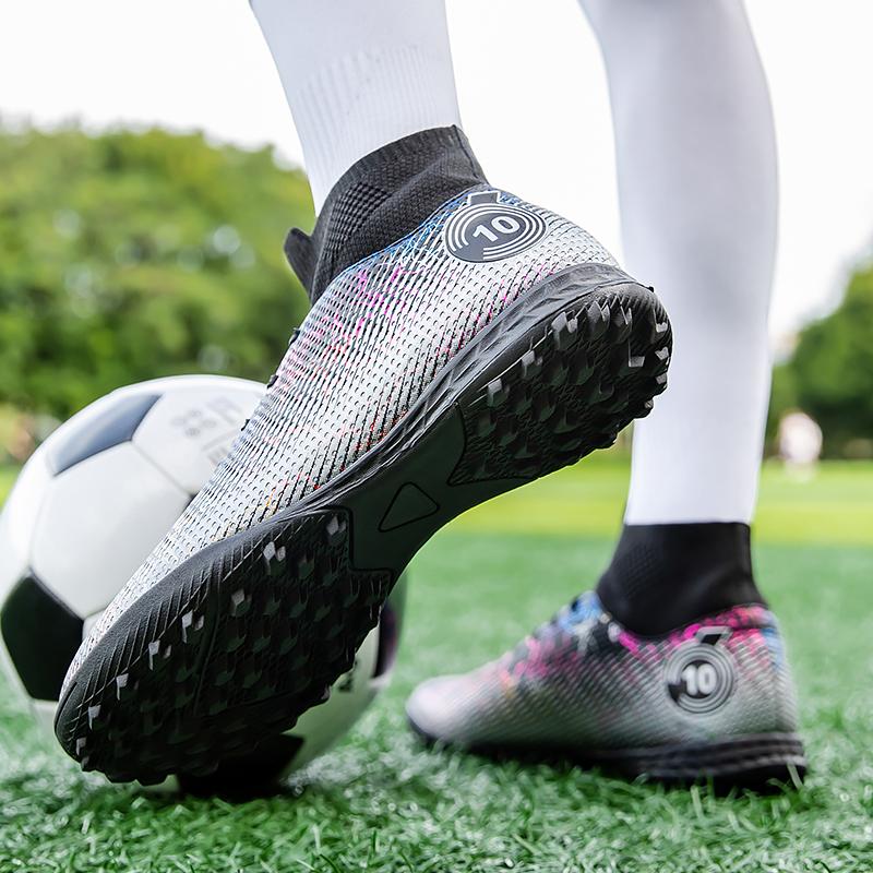 Football Shoes 35-48 Unisex Football Shoes High-top Elastic Sock Mouth Rubber Soft Bottom TF Football Shoes Kids Training Football Boots