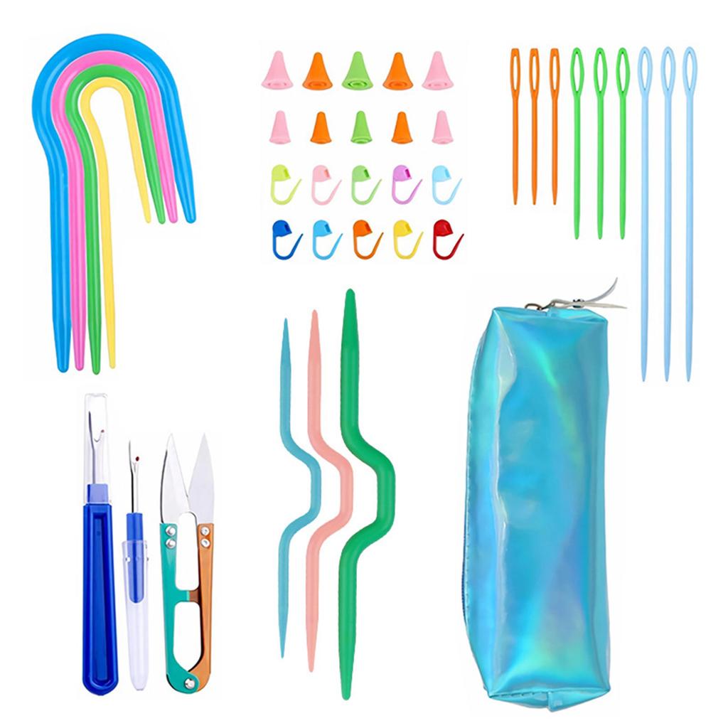 Профессиональные наборы крючков для вязания с сумкой для хранения, пластиковые спицы для вязания, инструмент для плетения, маркеры, набор инструментов для начинающих
