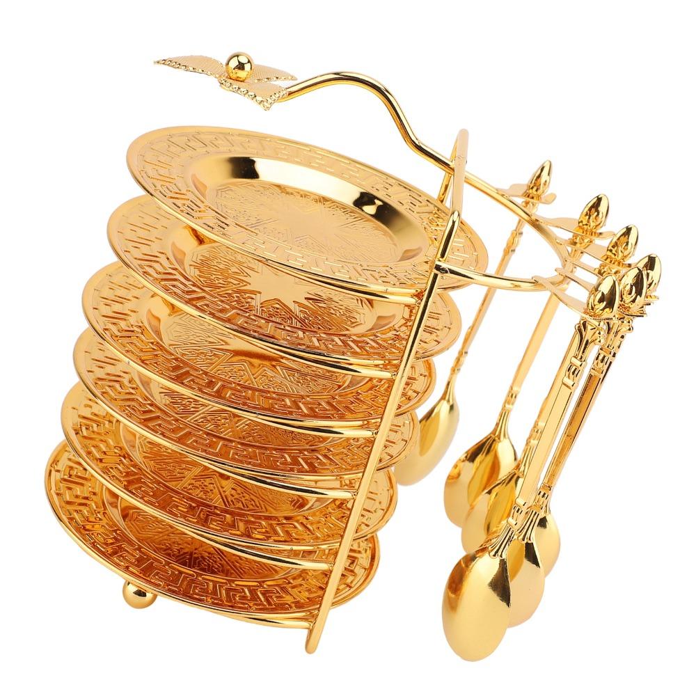 13PCS With Storage Rack Metal Utensil Kit European Fruit Plate Set Plate Spoon Set For Steaks