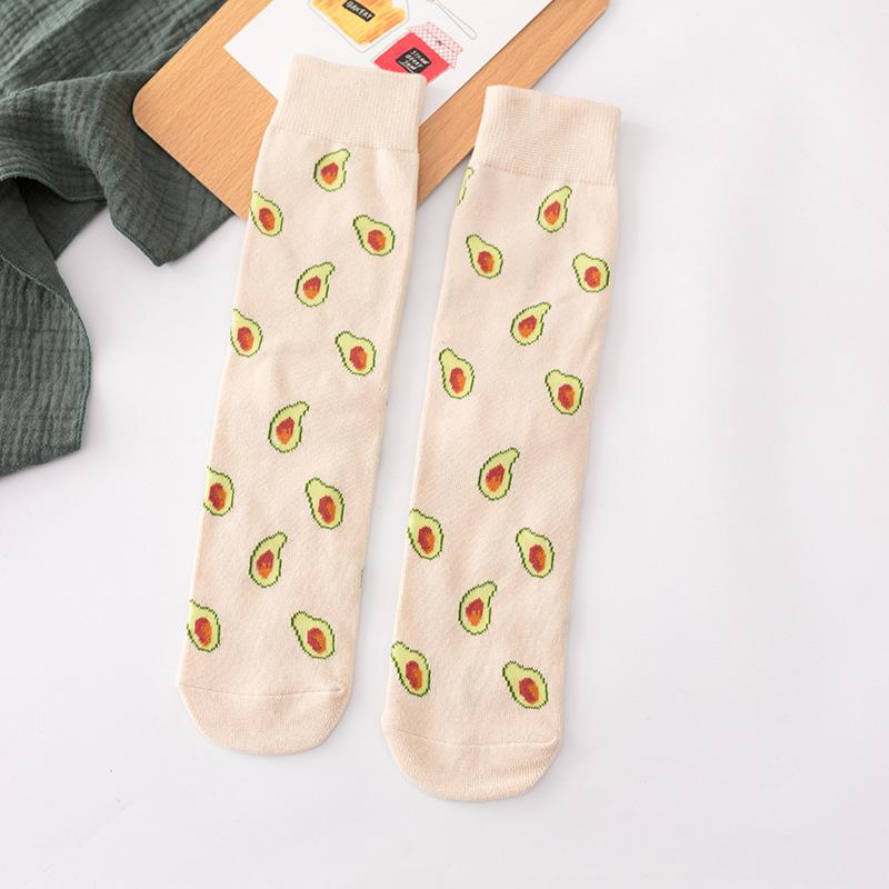 Funny Harajuku Women Casual Cartoon Fruit Sock Hot Sale Banana Avocado Lemon Egg Cookie Donuts Colorful Japanese Skateboard Sock