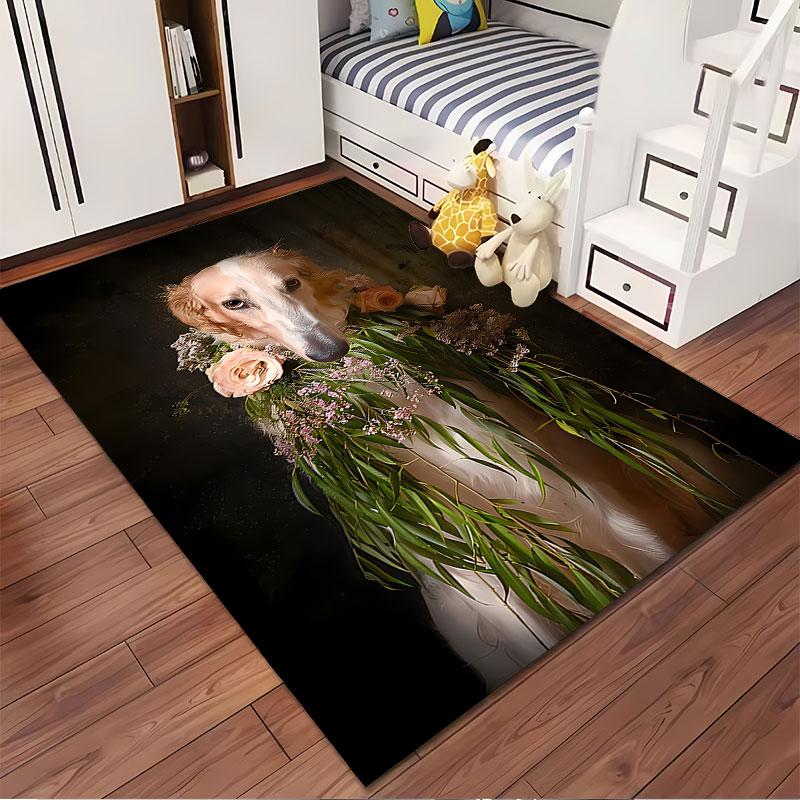 Elegant Dog with Floral Design suitable as a non-slip mat for the living room or bedroom sofa