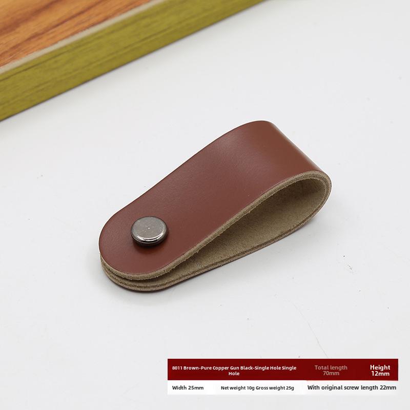 Кожаная ручка для дверцы шкафа и ящика, одно отверстие, вставки из чистой меди