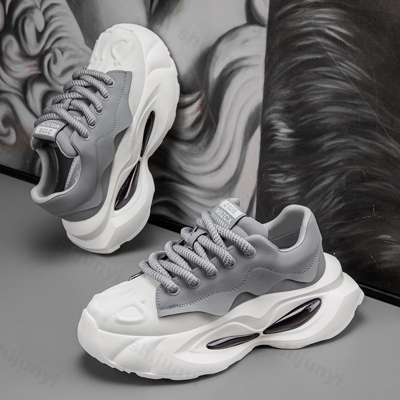 Fashion Men Sneakers 2025 Chunky Sport Shoes Fashion Casual Microfiber Leather Upper Height Increased Platform White Leisure Shoes