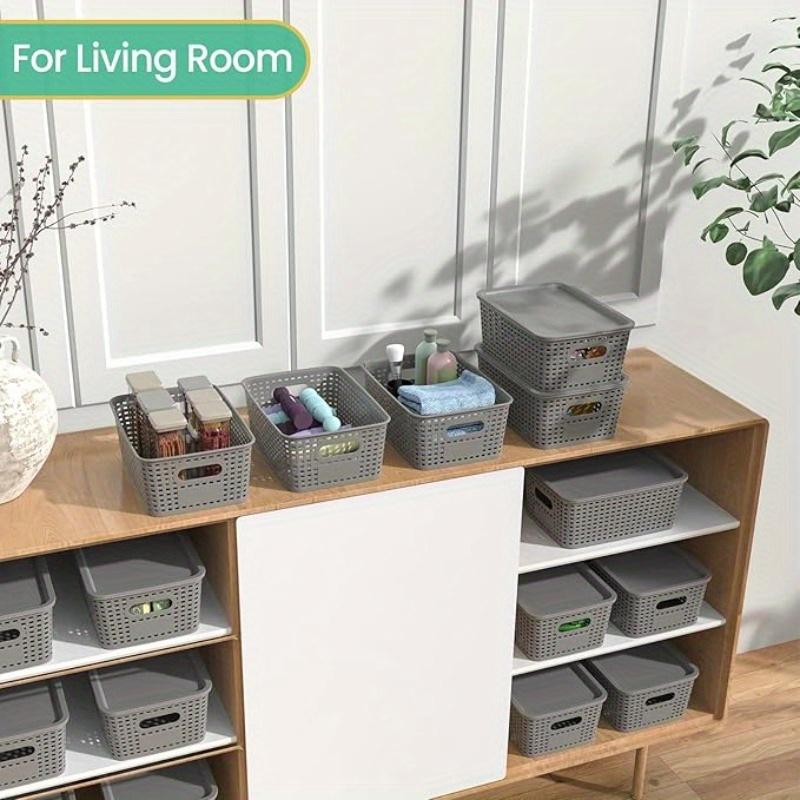 6pcs Stackable Plastic Storage Bins with Lids - Durable Organizer Baskets for Home - Multi-Purpose Shelf Bins,Home Organization