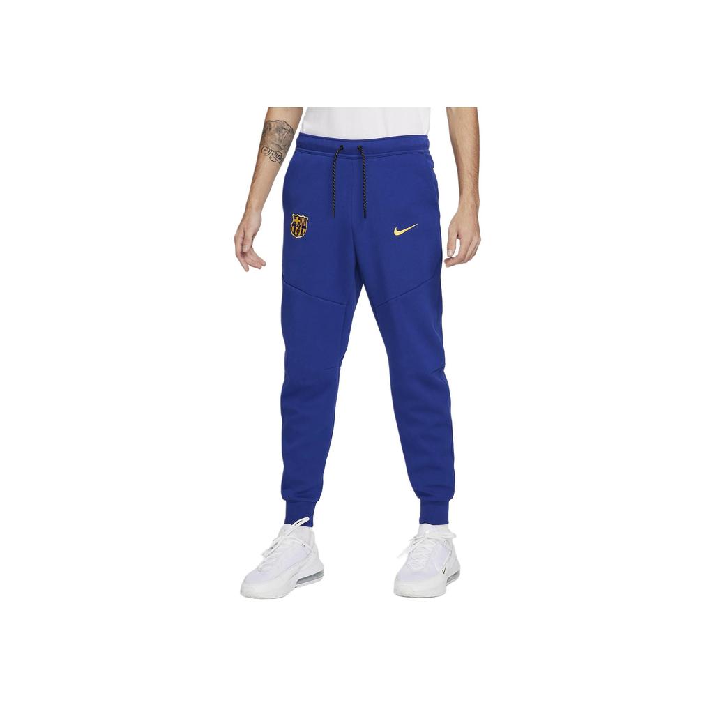 Nike FC Barcelona Tech Fleece Logo Вышитые спортивные штаны Jogger Футбольные трикотажные брюки мужские темно-синие FJ5632-455