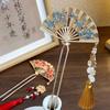 Retro Pearl Fringe Hairpin Zinc Zinc Alloy Fan Shape Bride Tiara U Shape Hair Frok  Hanfu Hair Accessories