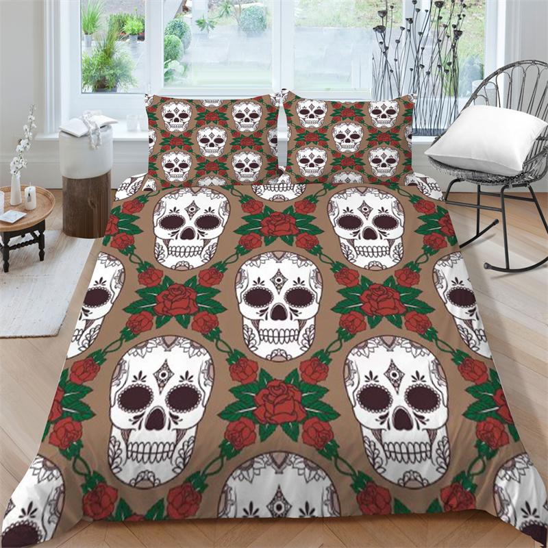 Bedding Set 3D Skull Printing Bedding Set Bedclothes Bed Three Piece Comfortable Pillowcase Polyester Quilt Cover