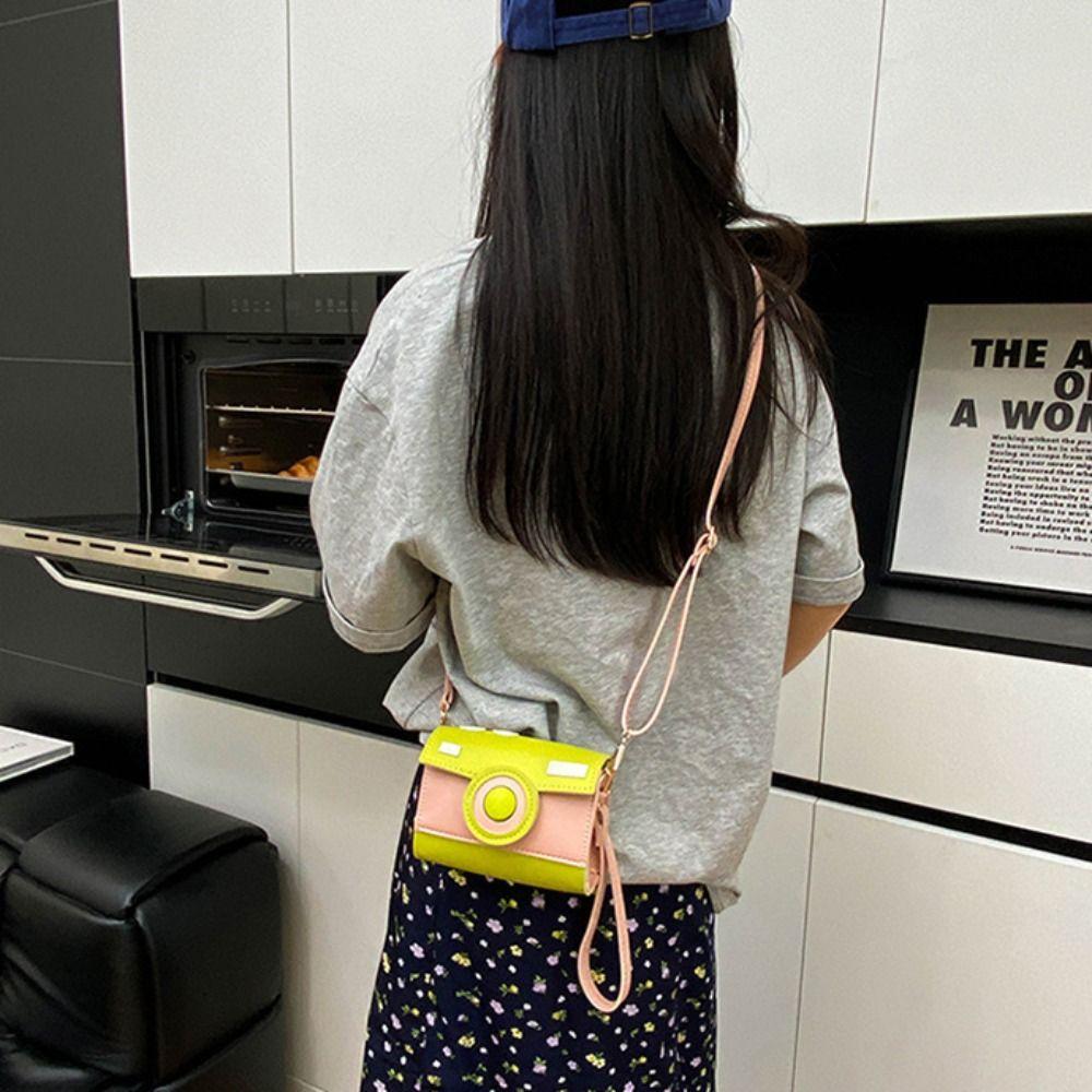 Mini Funny Square Bag PU Contrast Color Crossbody Bag Portable Camera Shoulder Bag Outdoor