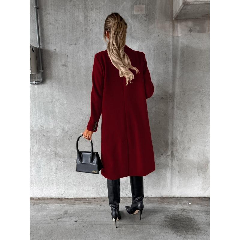 YYFS Женские модные повседневные однотонные куртки и пальто с воротником-поло на осень-зиму с длинным рукавом и принтом