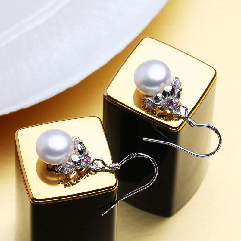 LSOOYH серьги с натуральным пресноводным жемчугом для женщин, ювелирные изделия с жемчугом, модные серьги с красными кристаллами и цветком
