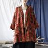Women Vintage Print Floral Shirts Tops Patchwork Pockets Autumn Women V-Neck Bat Sleeve Blouses