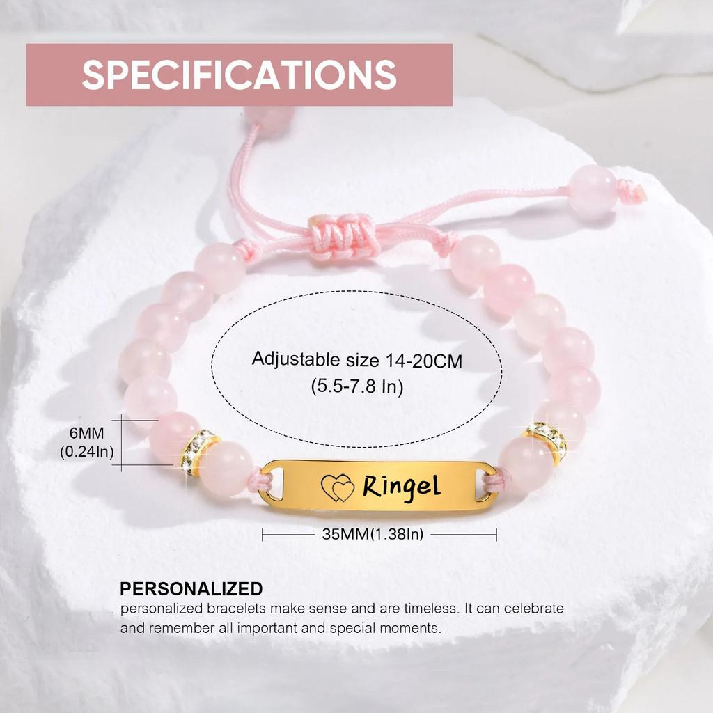 MECYLIFE Natural Stone Bracelet Braided Beaded Bracelets Custom Engrave Stainless Steel Bar Child Bracelet