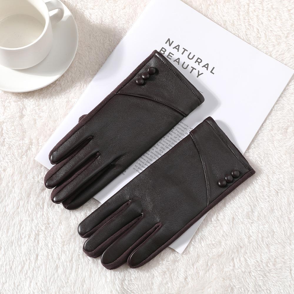 Женские Милые Ветрозащитные Перчатки из Искусственной Кожи: Зимняя езда на велосипеде, вождение и сенсорный экран, с толстой бархатной подкладкой