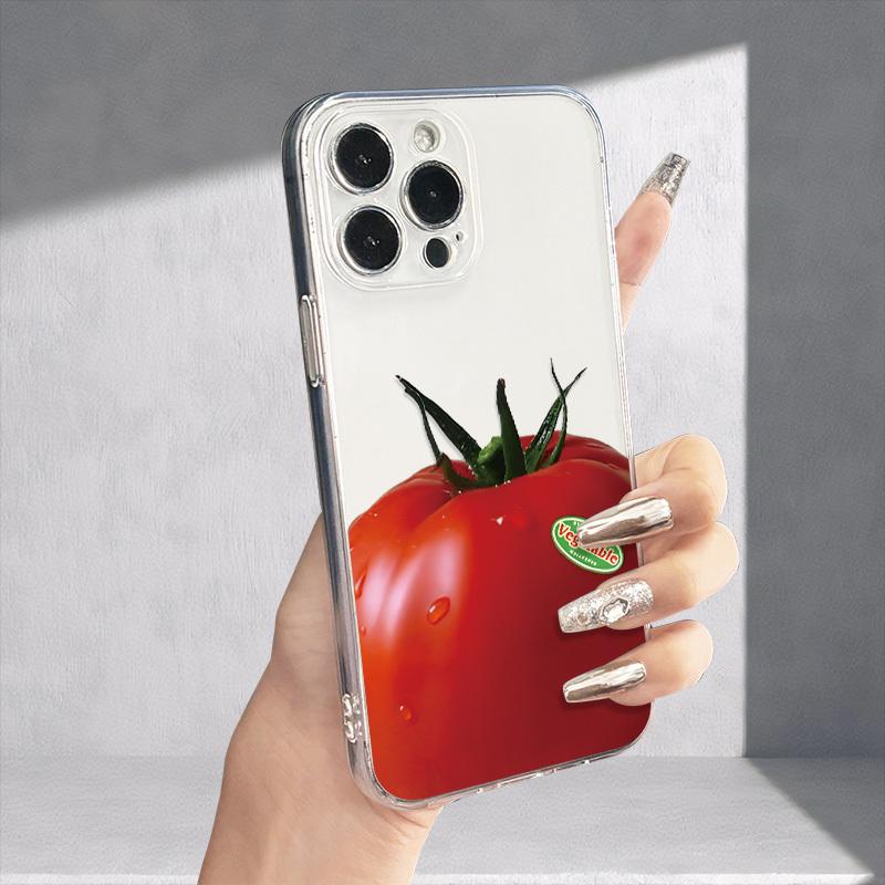 Чехол для телефона с дизайном помидора, подходит для iPhone 16 15 14 13 12 11 Pro/Max/Plus, прозрачная задняя крышка, защищающая от падений