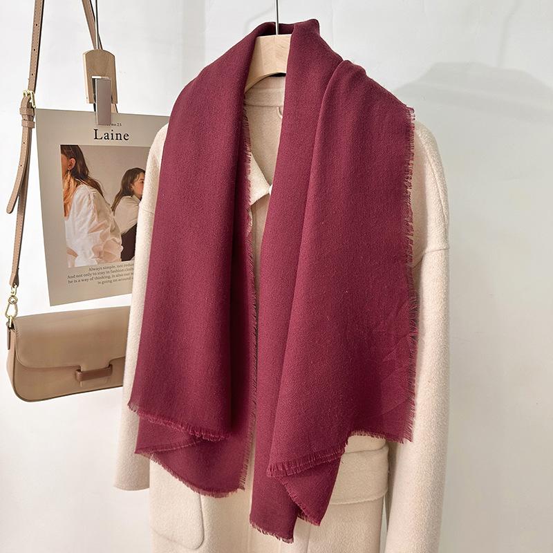 Simple Literary and Artistic Yarn with Sunscreen, Elegant Shawl, Women's Solid Color Square Short Fringed Temperament Scarf