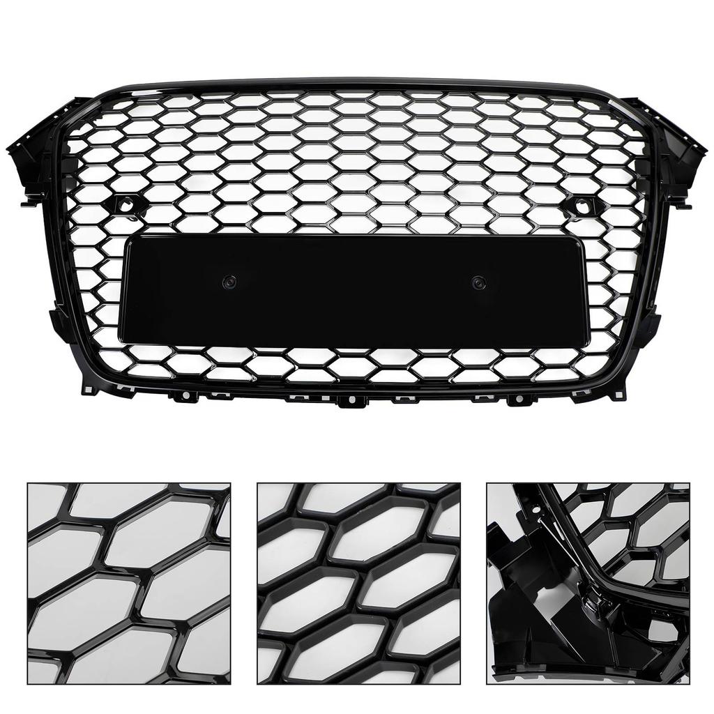 RS4 Style Mesh Front Bumper Grille Grill Fit A4 S4 2013-2016 Gloss Black