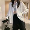 Белые длинные рукава женские однотонные свободные студенческие женские рубашки блузки черные лацканы свободные рубашки топы