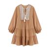 2025 Summer Women's Versatile Loose Mini Dress with Front Patchwork Embroidery