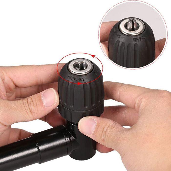 Adaptateur Mandrin Angle Droit 90° Auto-serrant 0,8–10 mm, tige 8 mm, 25 N·m pour perceuse/visseuse