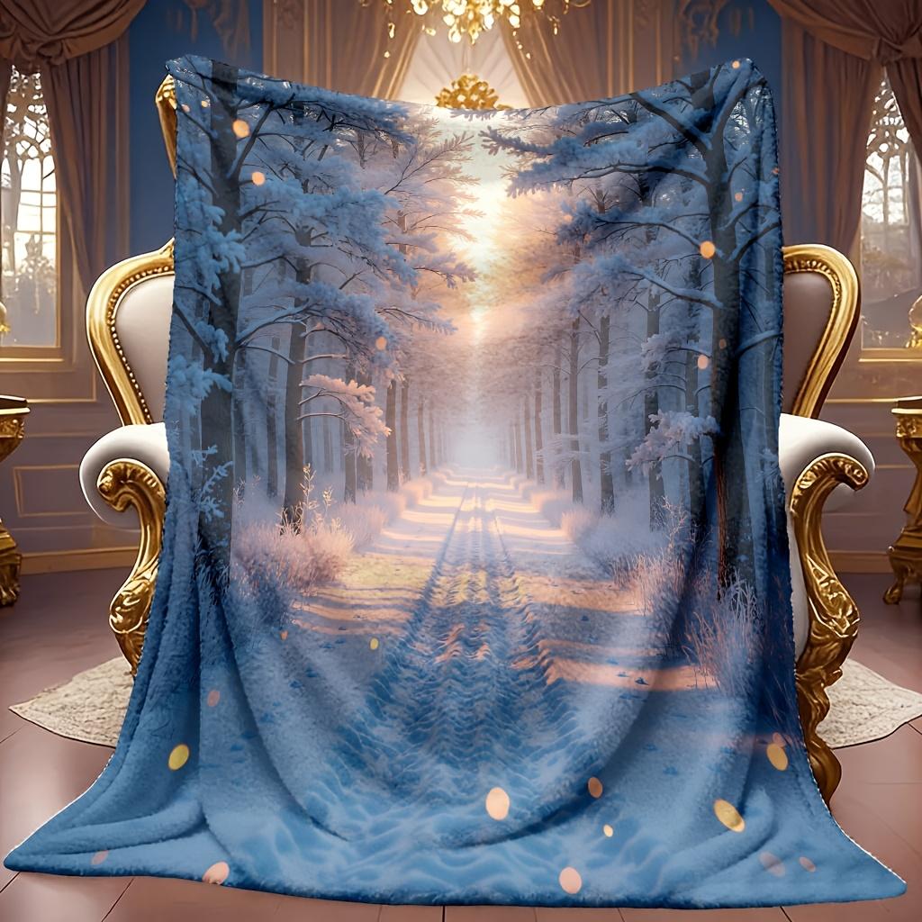 One Comfortable Winter Snowy Forest Pattern Blanket Soft High-Definition Digital Print Cooling Blanket All-Season Use! Soft Breathable 100% Polyester