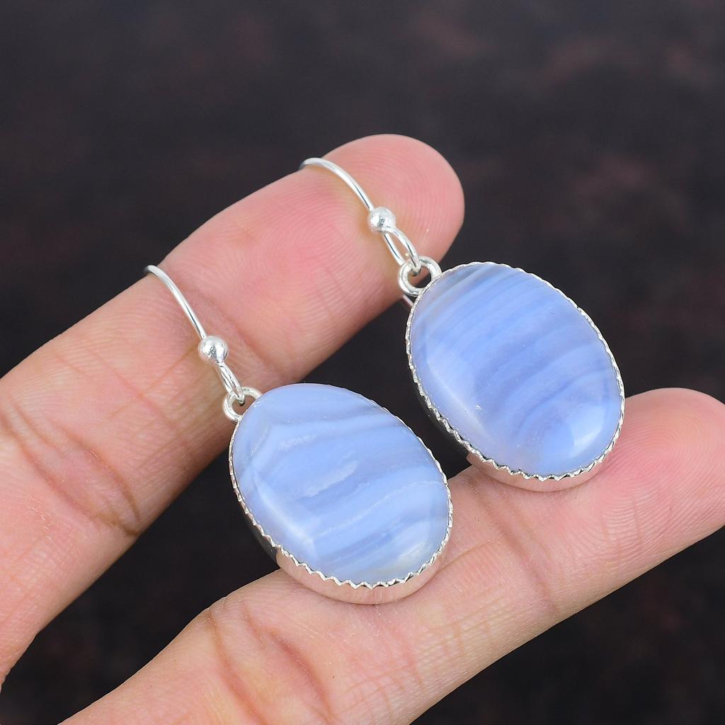 Blue Lace Agate Earrings 925 Sterling Silver Earrings Genuine Gemstone Earring Handmade Jewelry Earring For Mom Unique Earring Gifts For Her