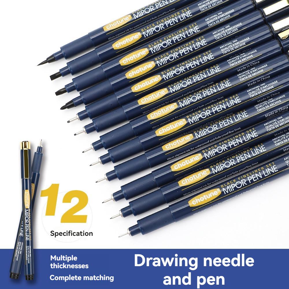 12 шт./компл. художественная ручка-манга, пигментная подводка, микронная ручка, маркер, тонкая игла-лайнер, ручка для кисти для эскизов, канцелярские товары, товары для рукоделия