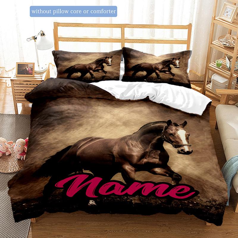 Retro Horse Duvet Cover Soft Bedding Set For Bedroomdorm Personalized Name Threepiece Set 1 Duvet Cover And 2 Pillowcases Perfect Gift For All Seasons