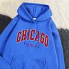 Повседневная женская толстовка с капюшоном Chicago Usa City Letter Graphic Printing Pullover Флисовая удобная толстовка с карманами Осенняя уличная одежда