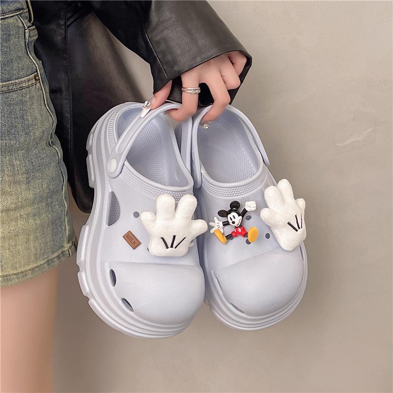 Personalized Hole Shoes Women's 2025 Summer Fashion Outer Wear Height Increase Cute Bear Soft Bottom Beach Cool Slippers Women's Trend