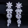 WWJ Luxury Cluster Flower Zircon Drop Earrings for Brides Wedding Jewelry
