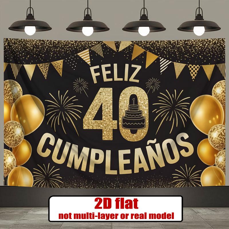 Happy 40th Birthday, 1pc Polyester Party Backdrop Banner, Photo Booth Background, Wall Decor