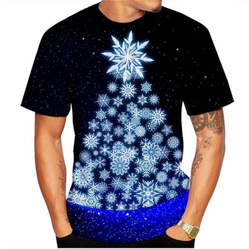 Мужская рождественская футболка с рисунком «Рождественская елка», одежда с круглым вырезом, одежда большого размера, европейский размер, топ с короткими рукавами, мужская рубашка, футболка