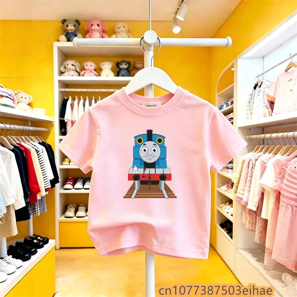 Toddler Children Outdoor Summer Tshirt Thomas Train Cartoon Print Pure Cotton Short Sleeve Y2K Cute Fun Trendy Fashion Clothes
