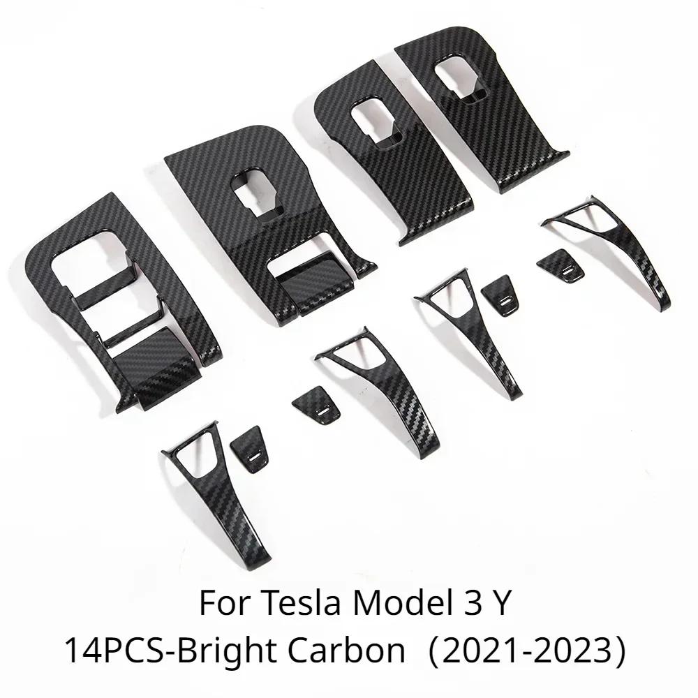 For Tesla Model 3 Y 2021-2023 Window Lifter Switch Buttons Cover Trim Frame Sticker Carbon Fiber ABS Car Interior Accessories