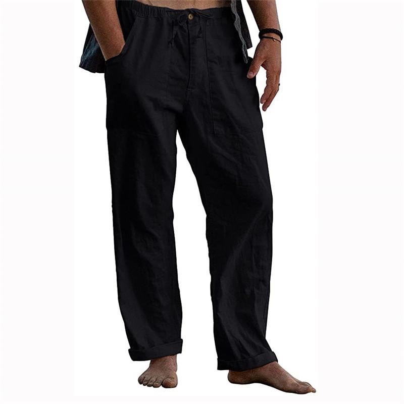 Мужские летние пляжные удобные дышащие свободные хлопковые льняные брюки для йоги, эластичные брюки на шнурке