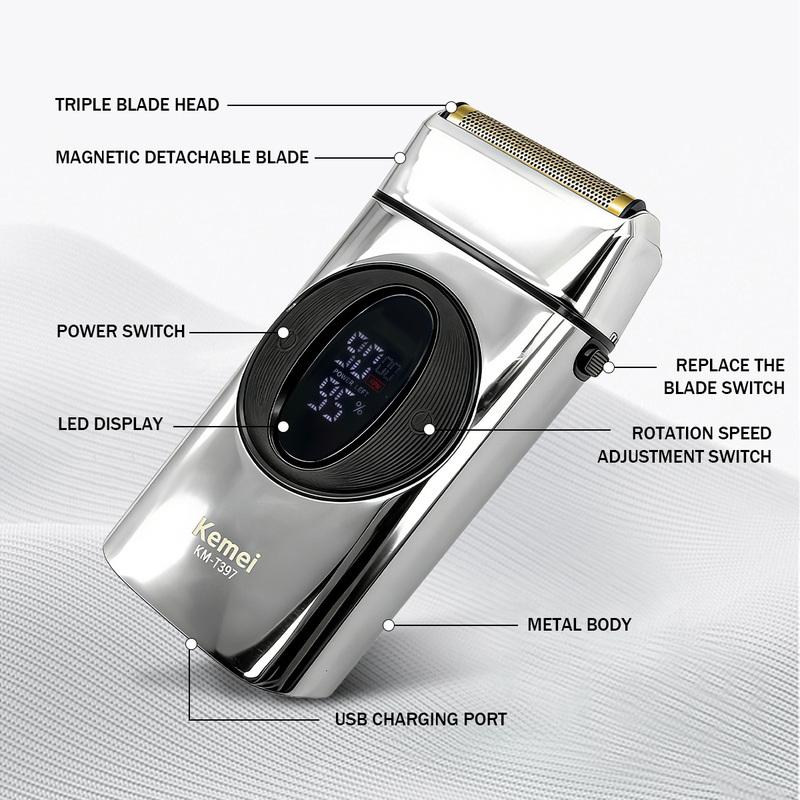 Kemei Beard Trimmer Professional Hair Trimmers IPX7 Beard Shaver Metal Electric Shaver 10000 RPM Beard Trimmer Men 2 IN 1 KM-397
