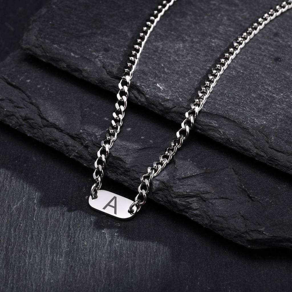 Stainless Steel Oval Pendant Classic A-Z Initial Letter No-fading Link Chain Necklaces for Men Women Fashion Minimalist Jewelry
