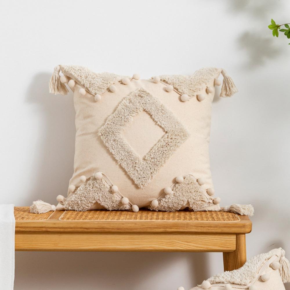 Vintage Tufted Fringed Cushion Cover Rustic Style Pillowslip Elegant Pillowcase Bed