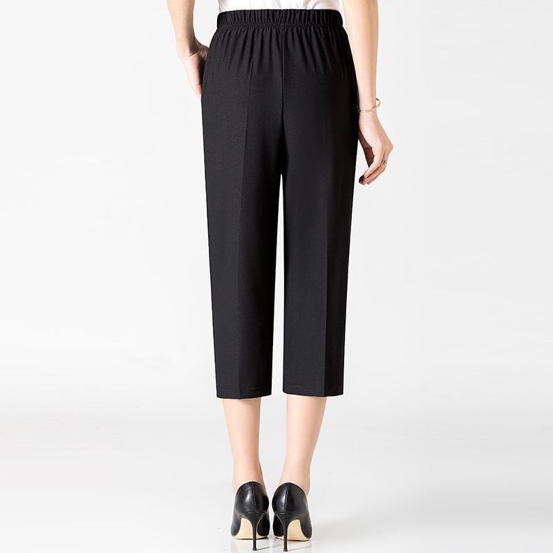 8XL очень большие женские летние брюки среднего возраста, повседневные брюки-карандаш с эластичной резинкой на талии, брюки длиной до икры, брюки с принтом