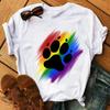 2025 Fashion Cartoon Colorful Heart Dog Paw Printed T-shirt 90s Fashion Casual Women's Short Sleeve Plus Size T-shirt Unisex