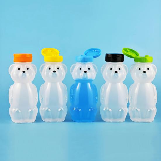 Yousheng 230ml Plastic Bear Bottle Cup with Flip Top Lid Mini Bear Shape Jar Empty Coffee Beer Drink Container for Juice Candy Milk Storing Dispensing