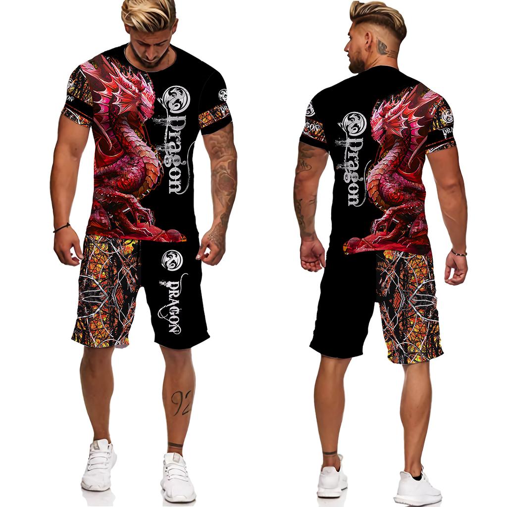 Мужской спортивный костюм с татуировкой животного Fly Dragon, уличная одежда в стиле Харадзюку, мужские футболки, мужской спортивный костюм, повседневные мужские комплекты больших размеров, Chandal