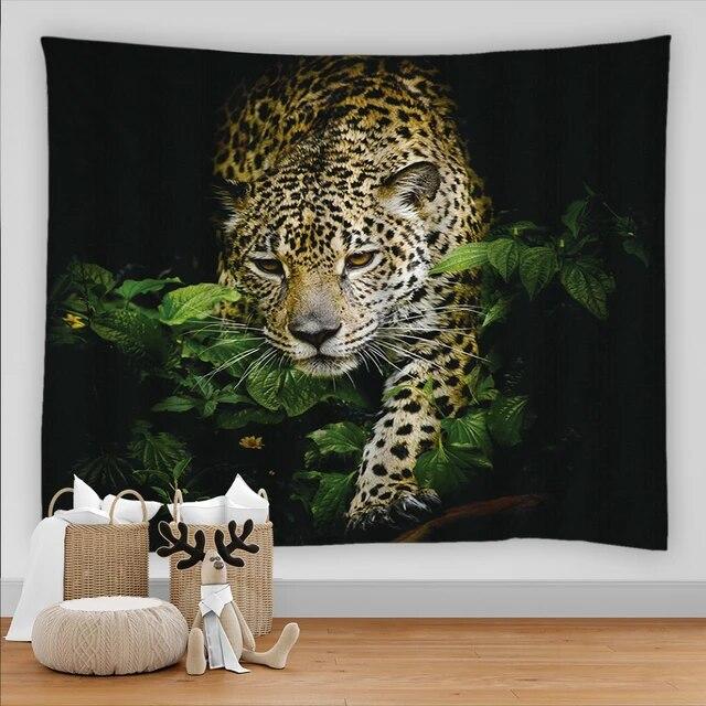 Animal Leopard Tapestry Cheetah Flowers Wall Cover Cloth Panther Colorful Floral Bedroom Living Room Decor Wall Hanging Blanket