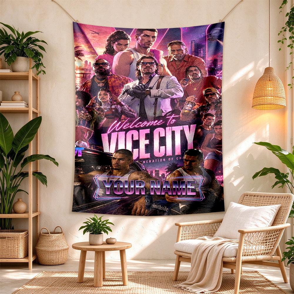 Gta Customize Your Name Tapestry Wall Tapestry Vibrant Fade-Resistant Print Ideal for Office Wall Four Seasons Decor Gifts For Family Or Friends